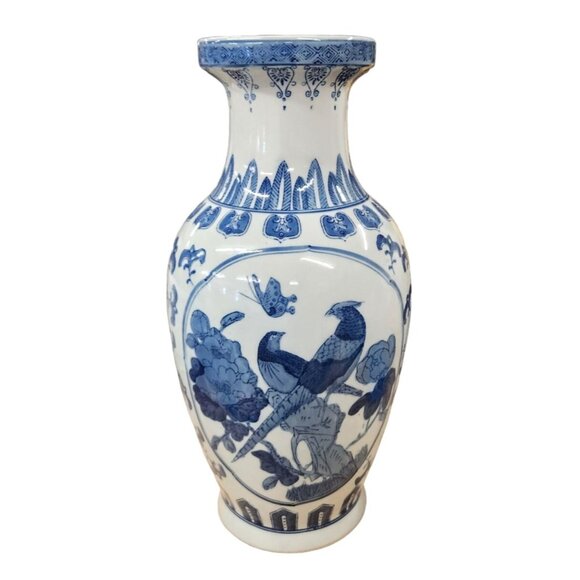 Asian Decor Chinoiserie Tall Floor Vase and Oriental Pheasant Motifs - Picture 9 of 11